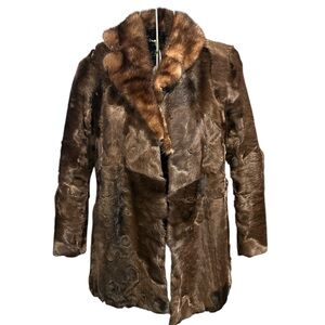 Vintage, dark brown mink fur coat with a fox fur collar, small